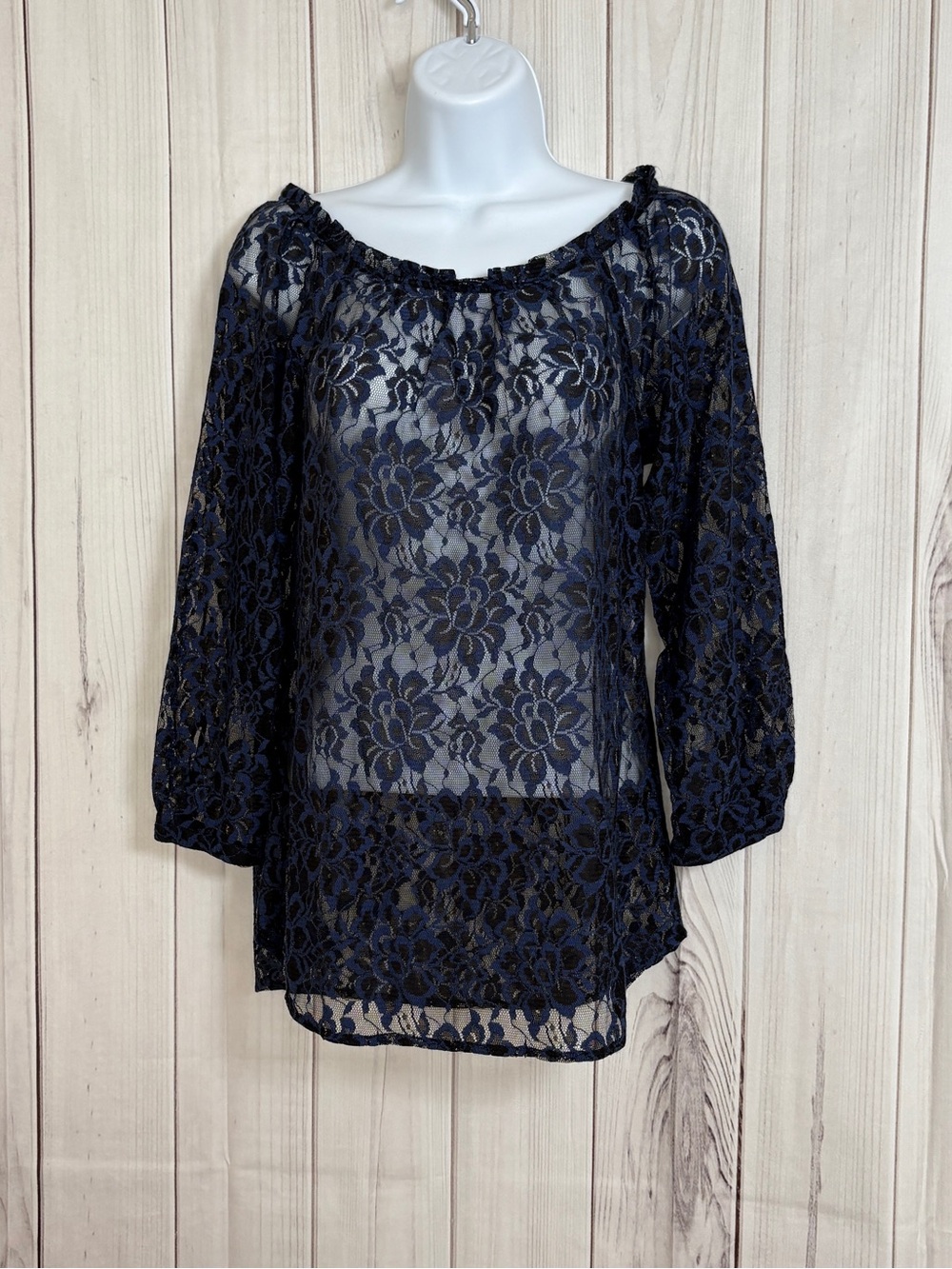 Ann Taylor Loft Blue Floral Lace Sheer Blouse